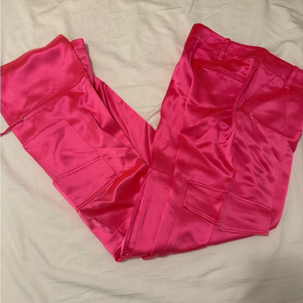 Hot Pink Satin Wide-Leg Pants - Picture 4 of 7